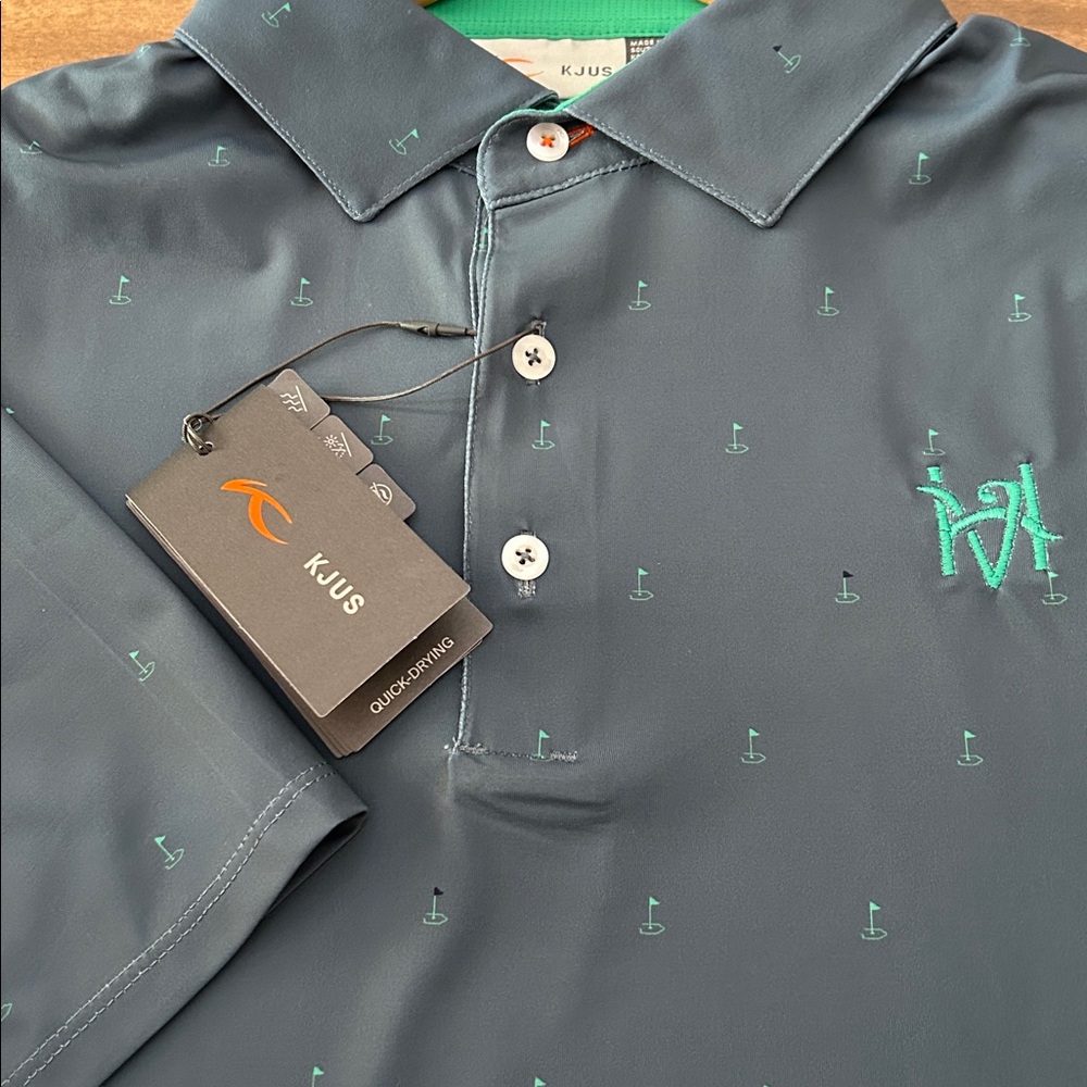KJUS Men's Size XXL Blue Short Sleeve Golf Polo Shirt - Green Flag Pins
T - Picture 11 of 16